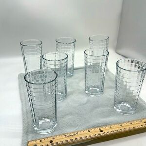 Vintage Clear Block Optic Checkered Design Glasses-Qty 7–8oz—5-1/8” Tall